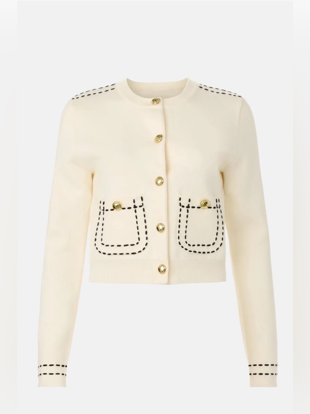 English factory Stitch Detail Puff Sleeve Cardigan